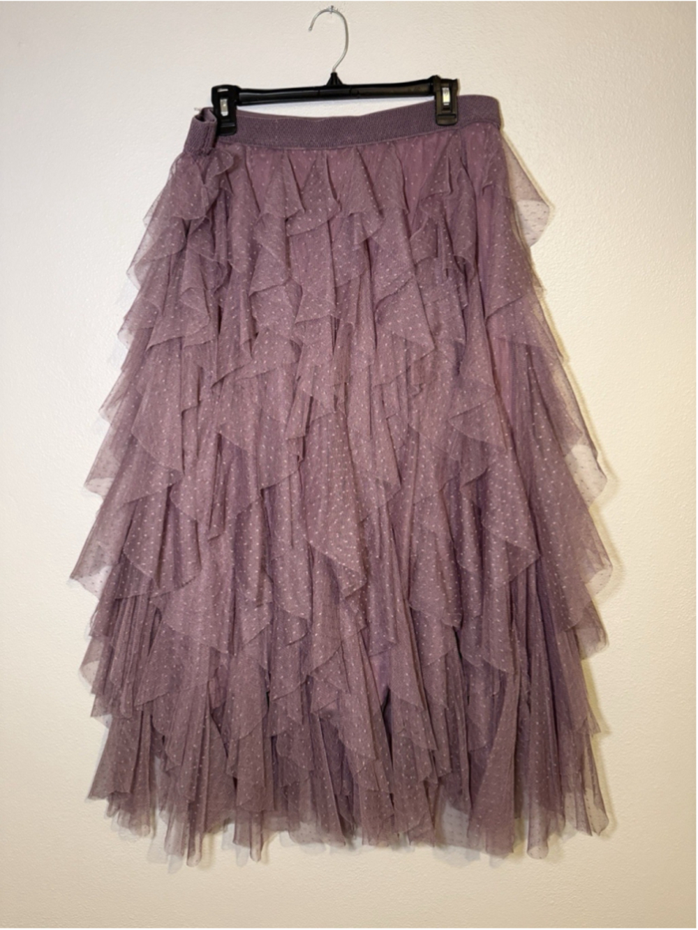 Anthropologie Midi Skirt Cheri Ruffle Tulle Elastic Waist Rose Plush Preppy XL - Picture 3 of 5